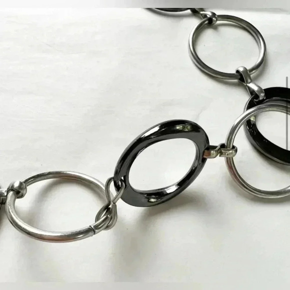 Silver Tone Gun Metal Gray Circle Chain Link - Picture 5 of 12